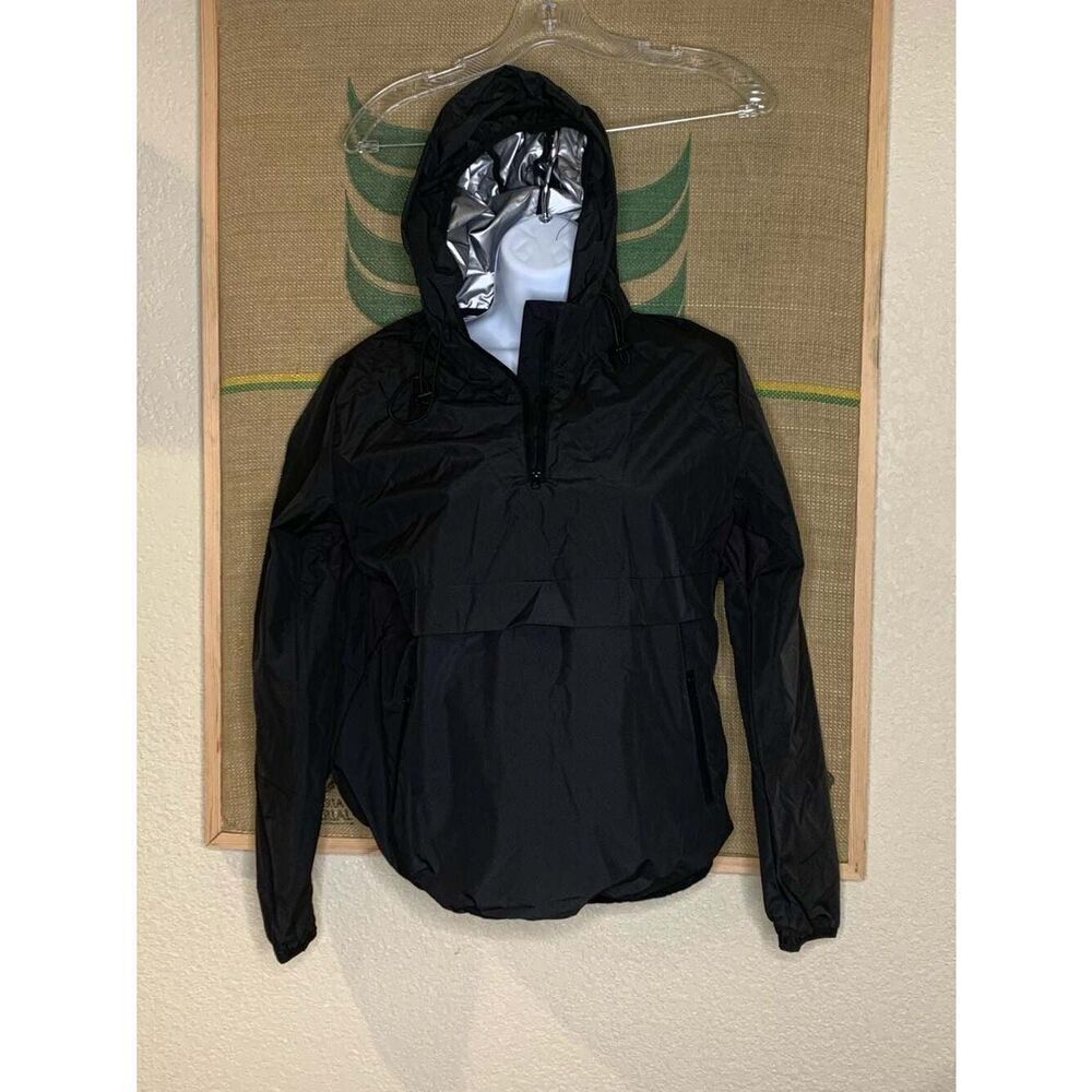 Junlan Sauna Suit for Women Medium Black Half Zip Workout Running Jacket Hooded